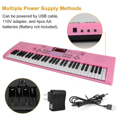 61 Keys Digital Music Electronic Keyboard Electric Musical Piano Instrument Kids Learning Keyboard w/ Stand Microphone-Pink image 9
