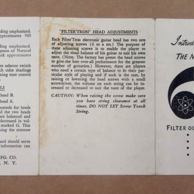Gretsch Filter'tron Pickup 3-sided fold out Hang Tag 1950-1960 image 3