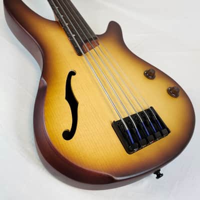 Ibanez SRH505F SR Workshop 5 String Fretless Semi Hollowbody Bass, Natural Browned Burst Flat image 8