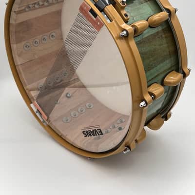 Maple wood stave MadCatdrums snare SM-008 2023 - Polished epoxy blue sky image 5