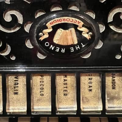 1950s vintage, very rare, Reno Accordion, 120/41, 7/3 registers, excellent condition, mother-of-pearl keys, original case image 3