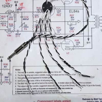 Quad Wiring Harness Layout #5 Black/White for Combo 4x10 / 4x12 with all Parallel connect, Vintage Fender Style Speaker Cable, Switchcraft 1/4” (Male Plug avail.) image 8