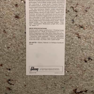 Vintage 1981 Gibson ES-347TD Spec Sheet! image 2