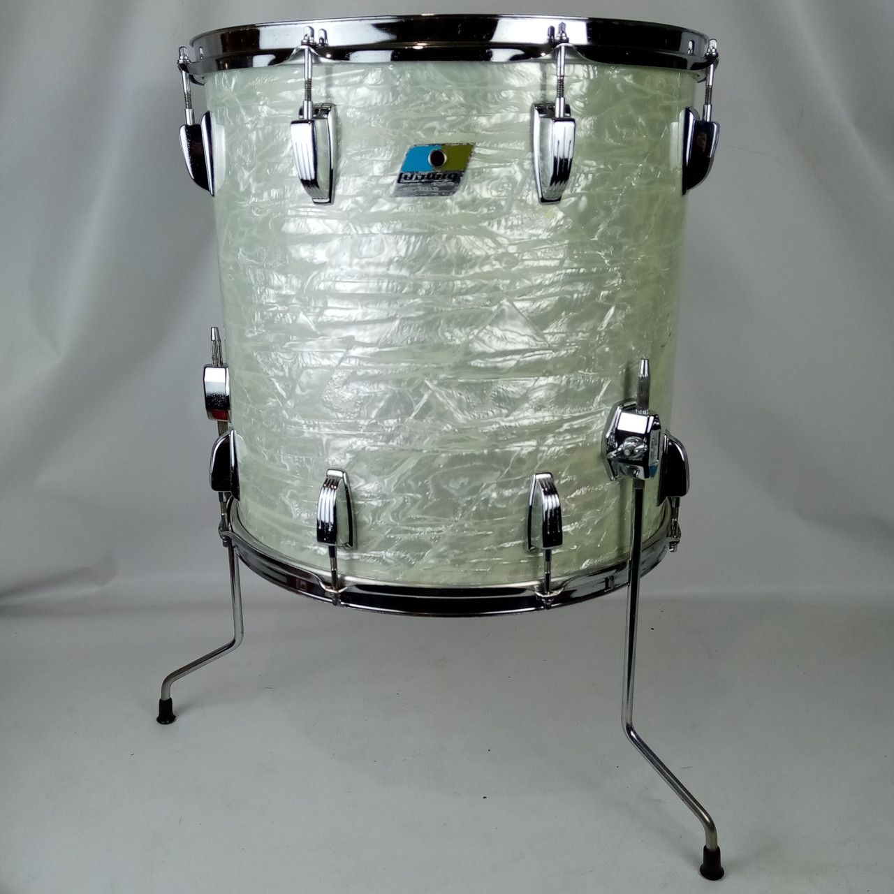 Ludwig 16x16"WMP Floor Tom Drum Vintage 70s Blue/Olive 3Ply Flame Maple Re-Rings — main photograph