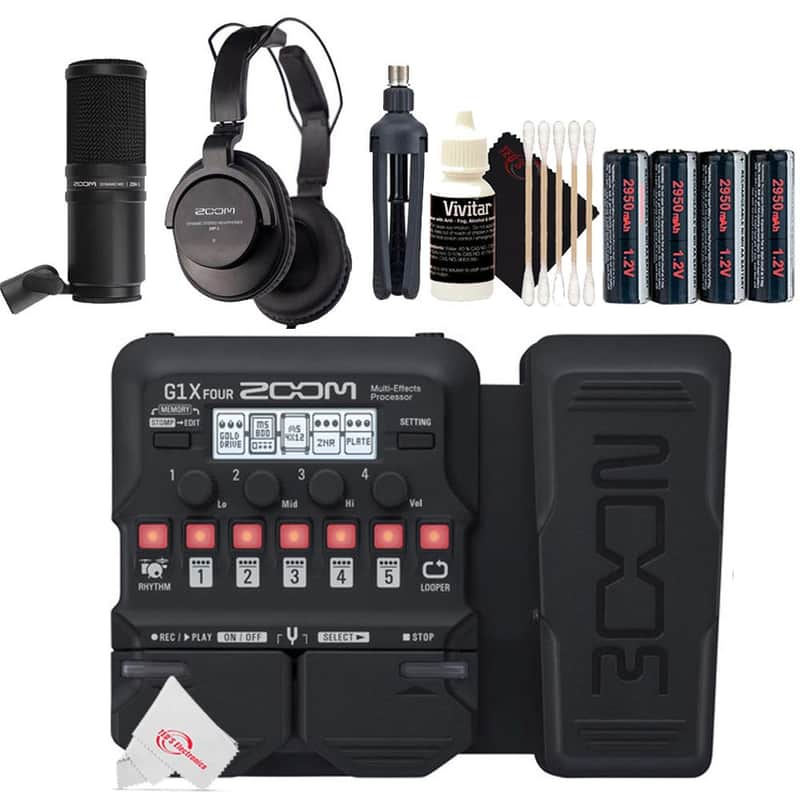 Zoom G1X Four Guitar Multi-Effects Processor With Built-In Expression Pedal + Zoom ZDM-1 Podcast Mic Pack Accessory Bundle + Batteries + 3pc Cleaning Kit image 1
