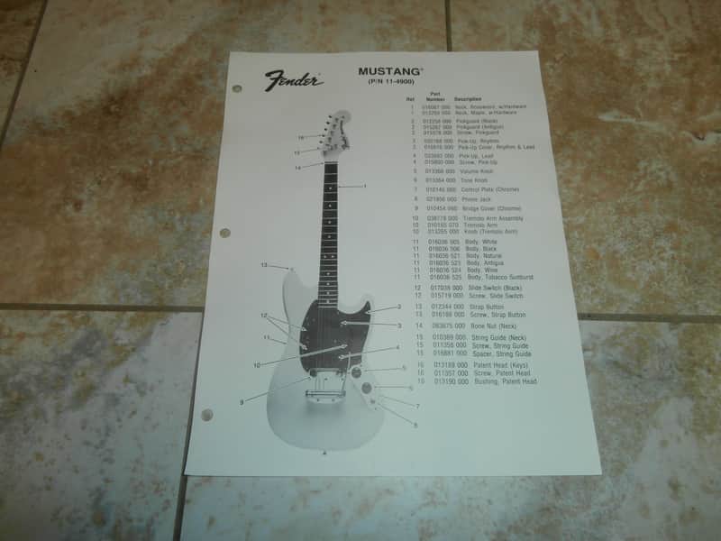 Vintage Late 1970's Fender Mustang Guitar Replacement Parts List! Case Candy! image 1