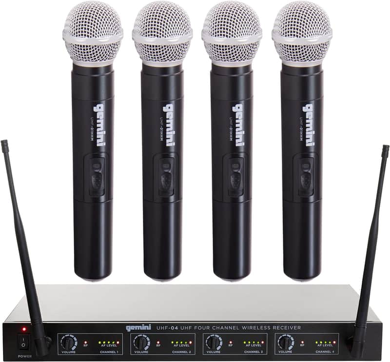 Gemini - UHF-04M - 4-Channel UHF Handheld Microphone Set w/Receiver image 1