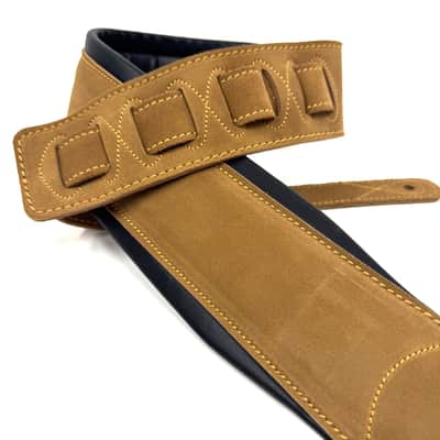 Walker and Williams C-22-SB New Brown Roughout Handmade Soft Signature Suede Leather 3" Wide Guitar Strap For Acoustic, Electric, And Bass Guitars image 2