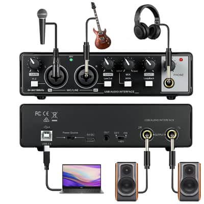 2X2 Usb Audio Interface For Recording, Streaming And Podcasting, 24Bit/196Khz High-Fidelity, Studio Quality Audio Interface For Guitarist, Vocalist, Podcaster Or Producer image 3