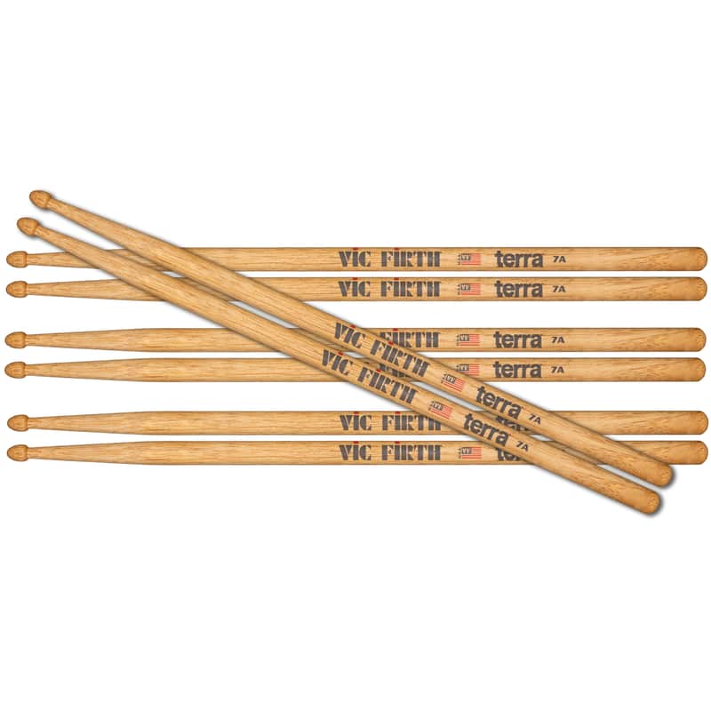 Vic Firth 7AT Terra Series Drumsticks 4-Pair Value Pack, Wood Tip image 1