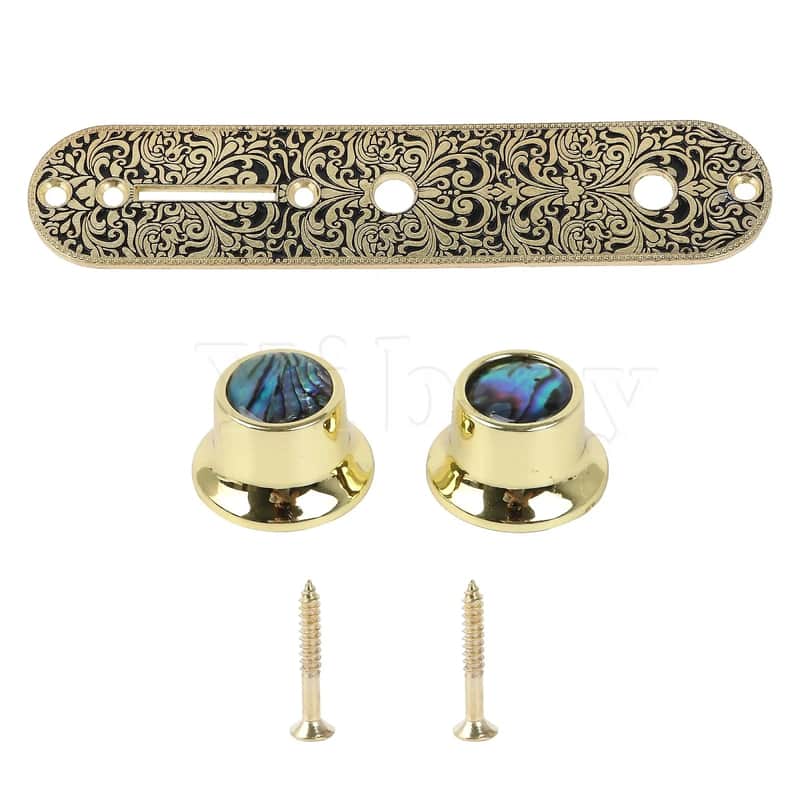 Gold Telecaster Tele Style Vintage Engraved Guitar Control Plate with Knobs image 1