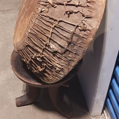 Huge vintage East/Central African wooden kettle drum and stand image 4