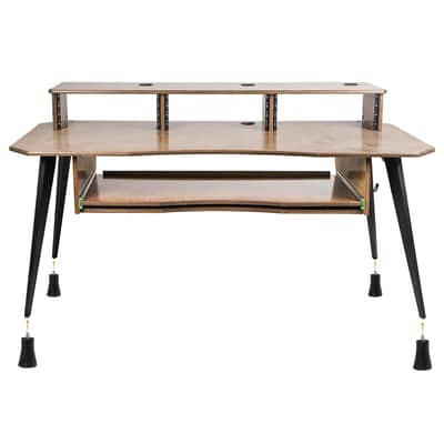 SDRK-SDF2B | DIY Music Recording Studio Desk Workstation w/ 3x4U Rack/Top Shelf, Sliding Keyboard Tray, Plywood, Weathered Brown image 4