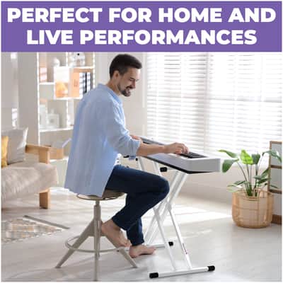 Liquid Stands White Piano Keyboard Stand - X Style Adjustable & Portable Heavy Duty Music Stand (White) image 6