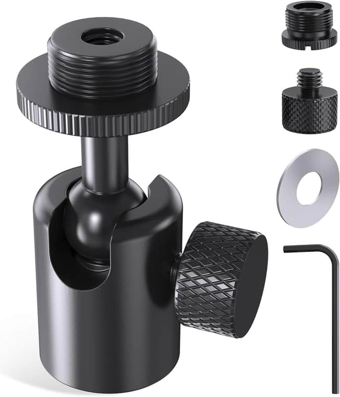 Ball and Socket Head Microphone Adapter, All Metal, 180° & 360° Swivel Mini Mic Ball Head Adapter with 5/8"-27 Thread & 3/8" Scew Adapters, Ideal for Microphone Angle Adjustment & Studio Setup image 1