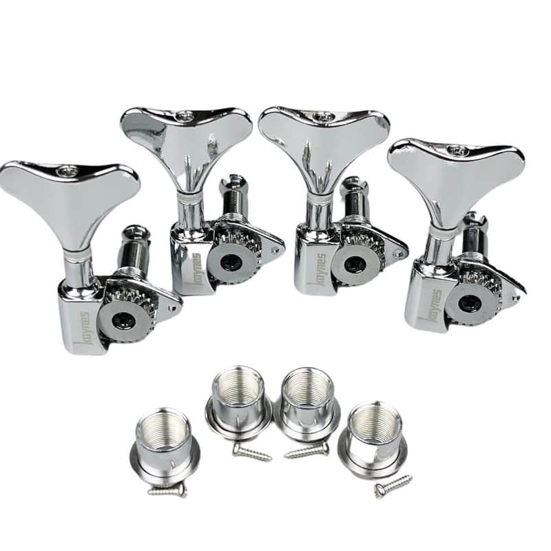 1:24 Ratio Silver Electric Bass Guitar Machine Heads Tuners Guitar Tuning Key Pegs Open Gear Replacement for Jazz Precision (4 for Right, Chrome) image 1