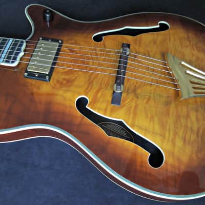 DYNAMIC Metropolitain VSB - Custom Thinline ES Jazz Guitar Exotic Amboyna Burl Top, Ebony Board image 11