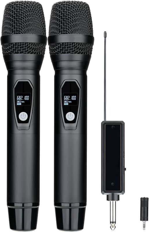 Wireless Microphones, Rechargeable Less Latency Karaoke Microphone, UHF Dual Wireless Handheld Mic, Plug & Play, PA System for Speaker, Church, Singing, Wedding, DJ, Party, Speech image 1