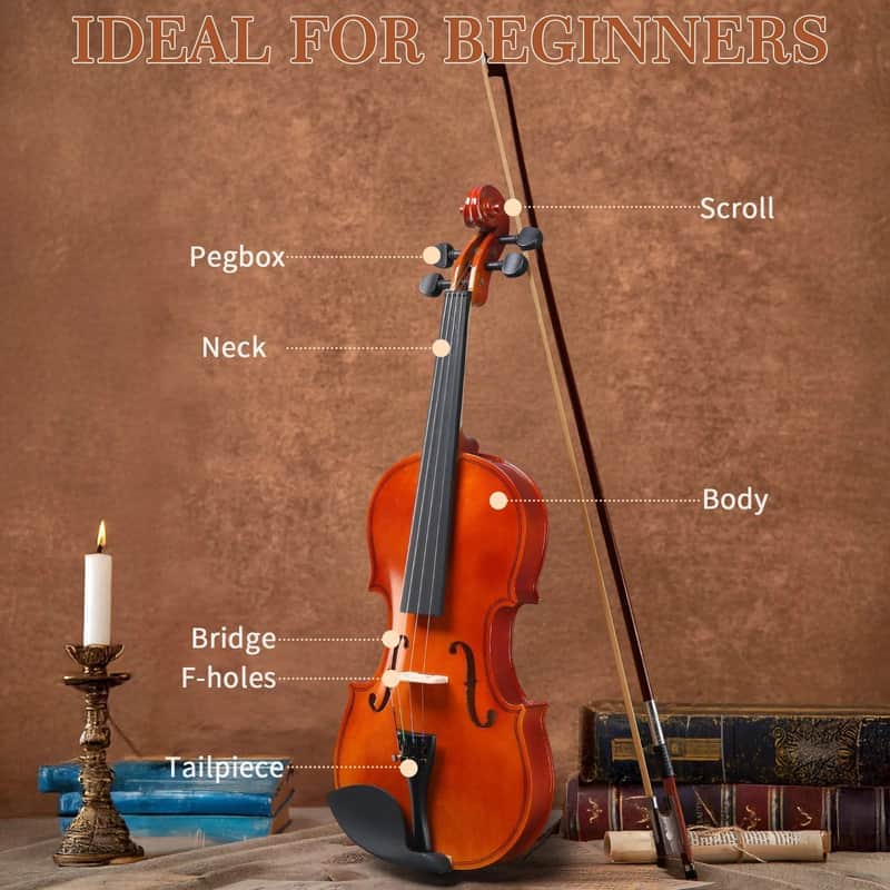 Natural Acoustic Violin/Fiddle 1/4 Size with Case & Bow & Rosin