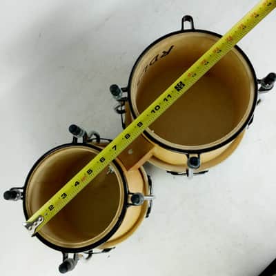 Vintage Bongo Drums 6"x7",8" Black Hardware Pig-Skin Heads Latin Percussion Set image 8