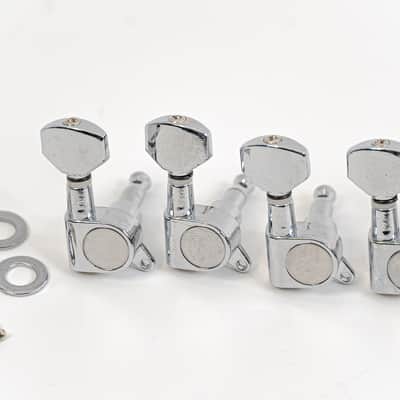 Set of 6-In-Line Guitar Tuning Machines Chrome w/ 1:13 Ratio, Mounting Hardware image 2