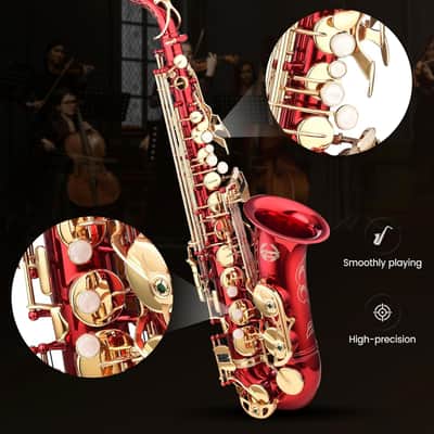 Leo Jaymz Eb Alto Saxophone - One-Piece Body or Neck Construction, H68 Brass, with Thickened Travel Bag - Red image 2