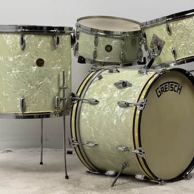 Gretsch 20/13/16/6.5x14" 1951 Round Badge 3-Ply Drum Set - White Marine Pearl image 2