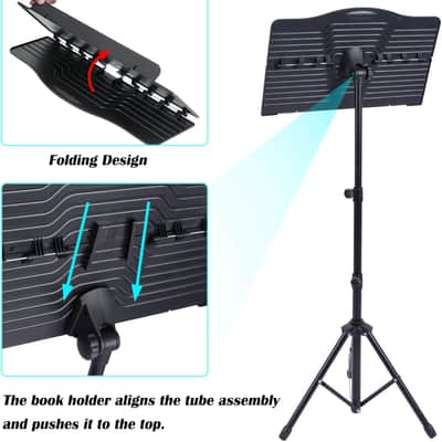 Sheet Music Stand with Violin Hanger, Portable Folding violin Stand, Foldable Music Stand for Sheet Music, Violin Music Stand with Carrying Bag, Light, Black image 4