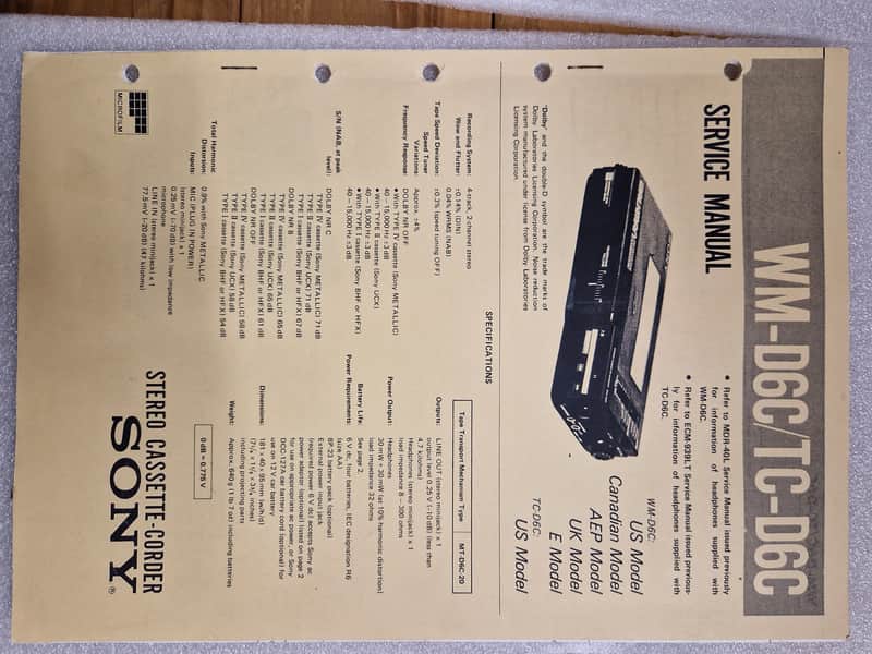 Sony WM-D6C/TC-D6C Service Manual image 1