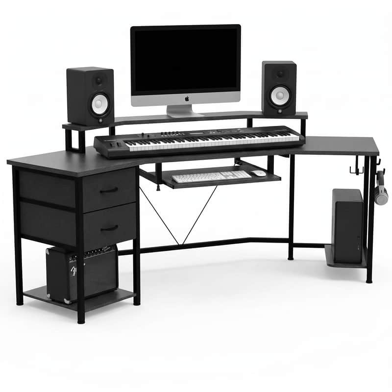Studio Furniture 79" Full Size Studio Workstation with Keyboard Tray - Black image 1