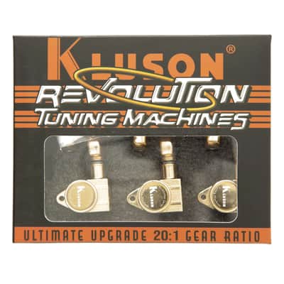 Kluson 3x3 Revolution E-Mount 90deg 20:1 ratio Tuners, Gold image 4