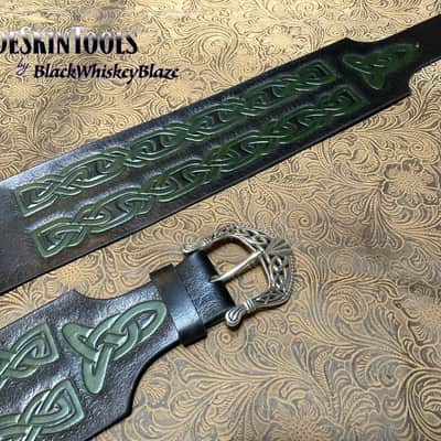 Custom Tooled Leather Celtic Knot Dragon Norse Viking Guitar Strap Colors SuedeSkinTools image 3