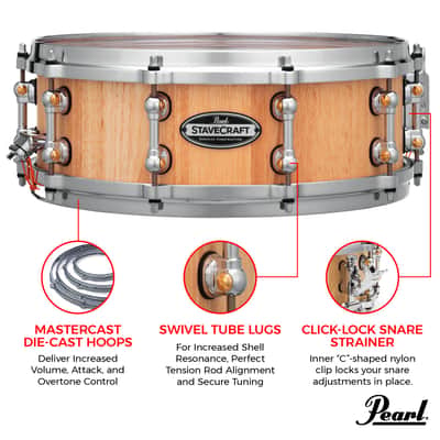 Pearl STAVECRAFT 14"X5" THAI OAK SNARE DRUM, HAND-RUBBED NATURAL image 3