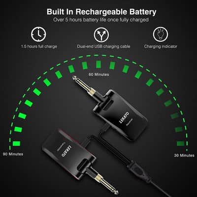 LEKATO 2.4Ghz  Wireless Audio Dual Track Guitar Transmitter Receiver System 1/4" & 1/8" Plug image 5