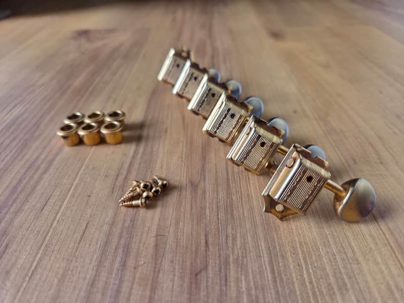 Set of Vintage 1964 - 1967 Fender Kluson Double-Line Gold Tuners w/ Screws, Ferrules! Extremely Rare Jazzmaster, Jaguar, Stratocaster Parts! image 1