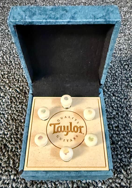 Taylor Bridge Pin 6 Piece Set 5” Taper White Bone with Awabi Shell 7260-7 image 1