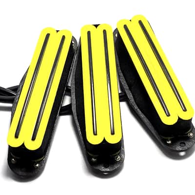 Dragonfire Duo Rails SSS Set Strat Sized Humbucker Pickups, Bridge/Middle/Neck Yellow w/ Black Rails image 2