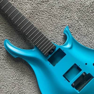 Blue Aluminum Guitar Body with Roasted Maple Wood Neck, Rosewood Fingerboard image 13