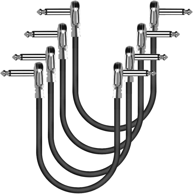 4 Pack Guitar Cable Patch 30cm Patch Leads Guitar Jack Lead for Guitar Pedals 1Ft Right Angled Pedal Board Patch Cables L Type Plugs Flexible Adjustment Instrument Cable for Guitar Bass image 1