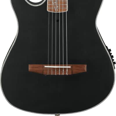 Ibanez TOD10NL Tim Henson Signature Left-Handed Thinline Acoustic-Electric Classical Guitar, Solid Spruce Top, Transparent Black Flat image 2