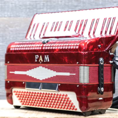 PAM Accordion 120-Bass 41-Key 5-Treble Switch Red Piano Accordion w/Case image 2