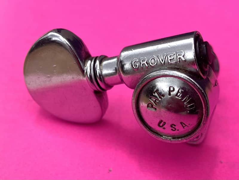 Grover- Pat. Pend tuner,  treble side, chrome, VINTAGE image 1