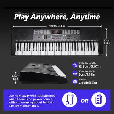 Electric Piano Keyboard 61 Light Up Keys Full Size with Stand, Black | Lighted keys, 3 learning modes, height adjustable durabl stand, headphone/ USB port, for beginners kids girls teens adults image 2