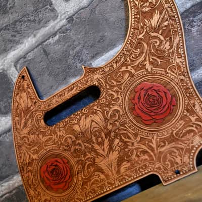 Wood Pickguard for Fender Telecaster Laser engraved Real Cherrywood with Unique Artwork image 2