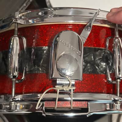 Ultra-Rare 1960s Slingerland Windsor 14" Artist Model Snare - Factory Tri-Band Red Sparkle & Black Diamond Pearl image 3
