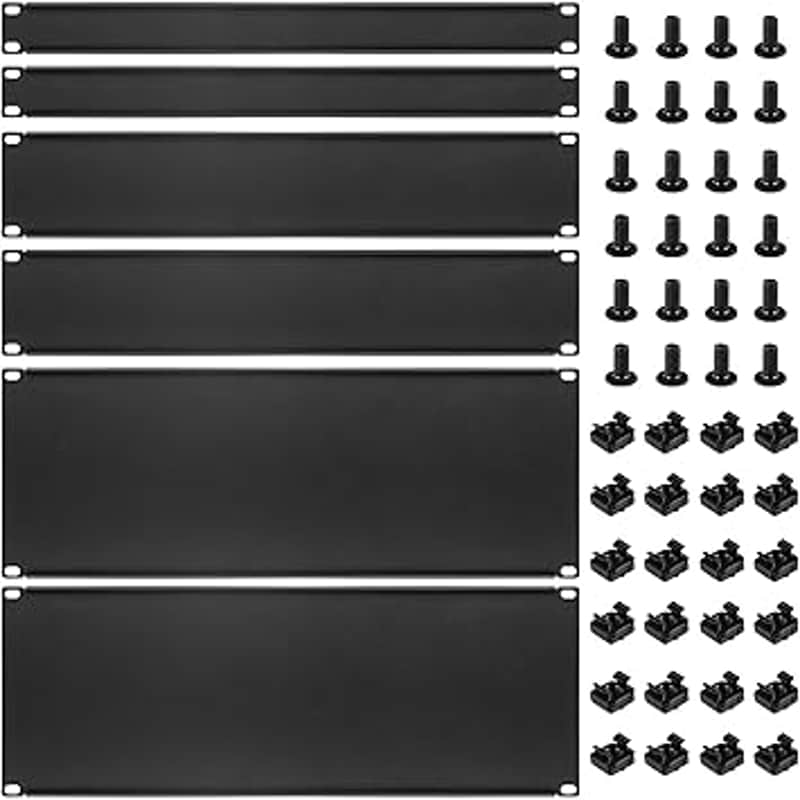 6 Pcs 1U,2U,4U Blank Panel Metal Rack Mount, 19 Inches, Filler Panel Mount Spacer Rack Blanking Panel Kit for Enclosure Server Rack Cabinet Black image 1