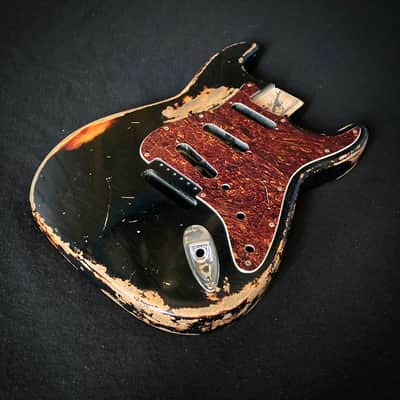 Relic Stratocaster body - Black over Three Tone Sunburst Alder strat body, Jozo Reece guitars image 8