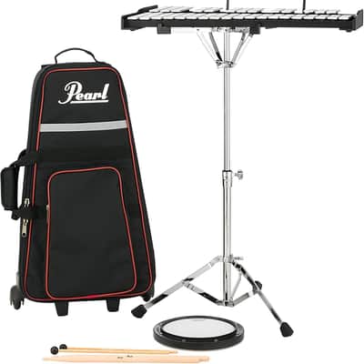 Pearl 32 Note Glockenspiel Bell Kit Educational Percussion Set with Tunable Practice Pad, Rolling Case, Sticks & Mallets (PK910C) image 1