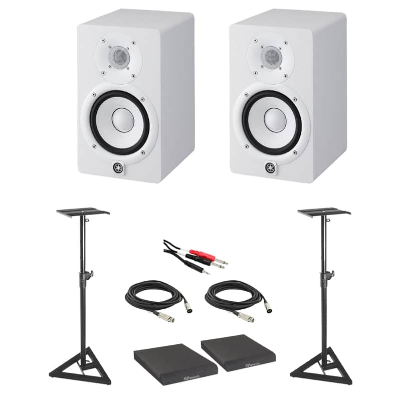 Yamaha HS5 W Pair with On-Stage Stands SMS6000-P Adjustable Studio