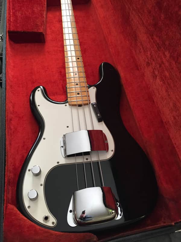 1975 LEFTY Fender Precision Bass Black with White Pickguard image 1
